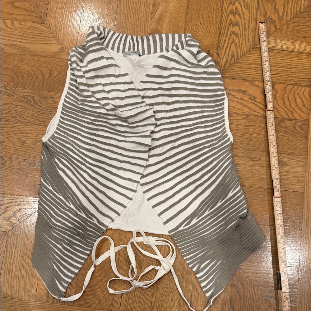 Striped Gray Green and White Sleeveless Wrap Top